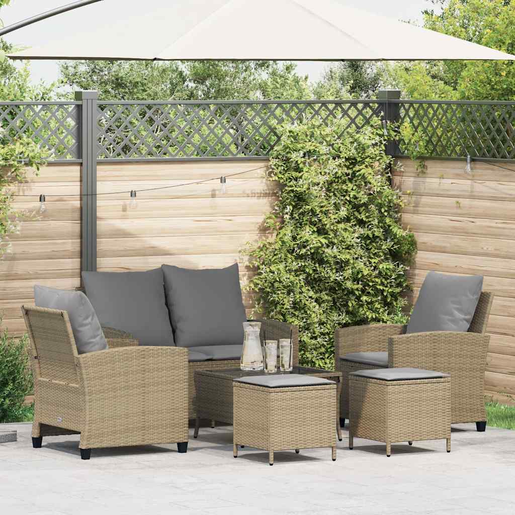 vidaXL 6-delige Loungeset met kussens poly rattan zwart