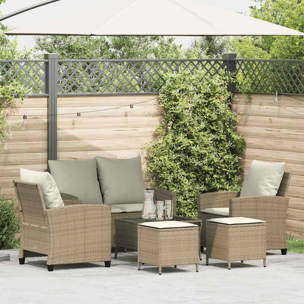 vidaXL 6-delige Loungeset met kussens poly rattan zwart