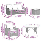 vidaXL 6-delige Loungeset met kussens poly rattan zwart