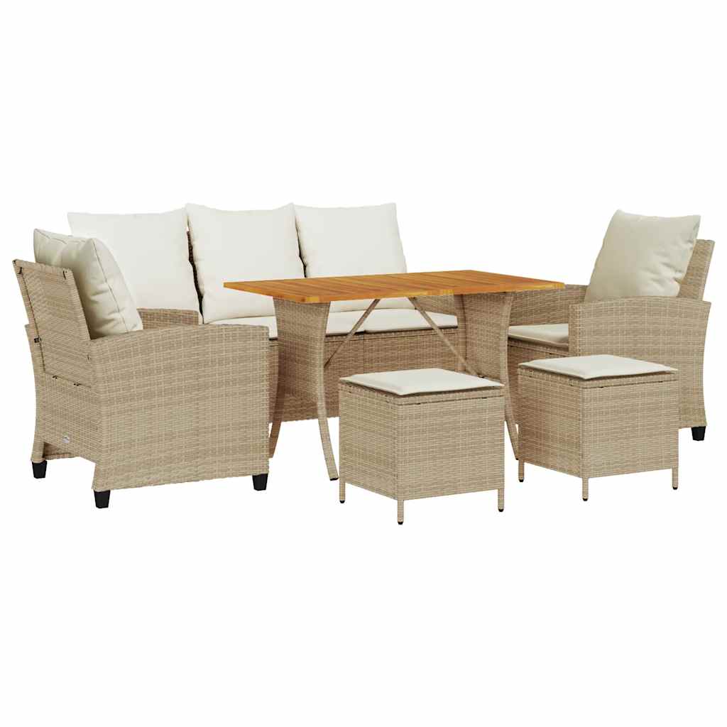 vidaXL 6-delige Loungeset met kussens poly rattan zwart