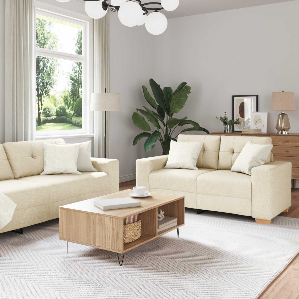 vidaXL Banque 2 pcs Beige 221 x 80 x 80 cm Linnenmix Stoffen