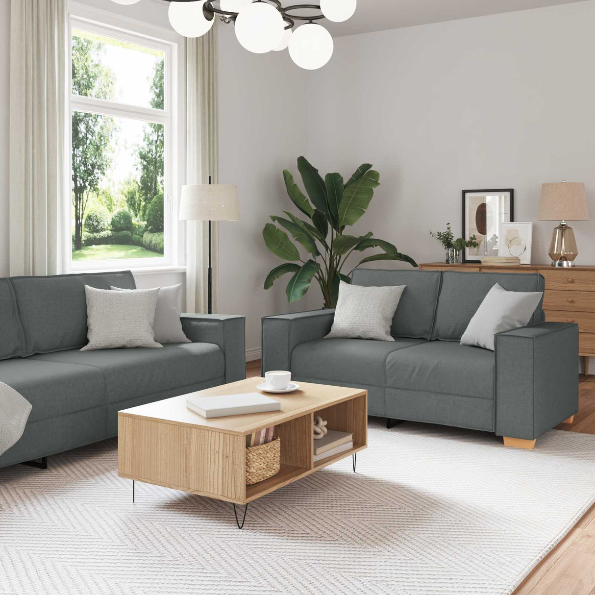 vidaXL Bank 3 pcs Lichtgrijs 220 x 80 x 84 cm Linnenmix Stoffen
