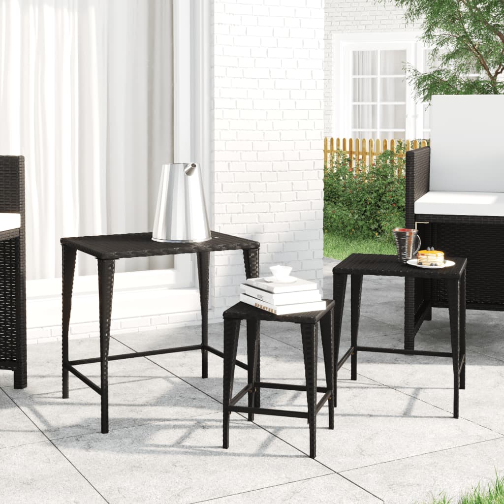 vidaXL Garden Table Set 3 Pieces Poly Rattan Black