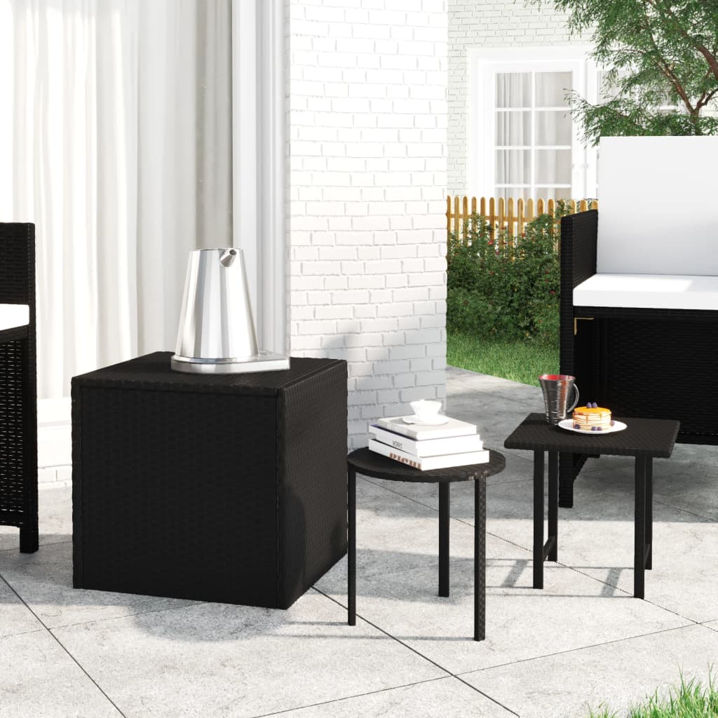 vidaXL Garden Side Tables 3 pcs poly rattan black