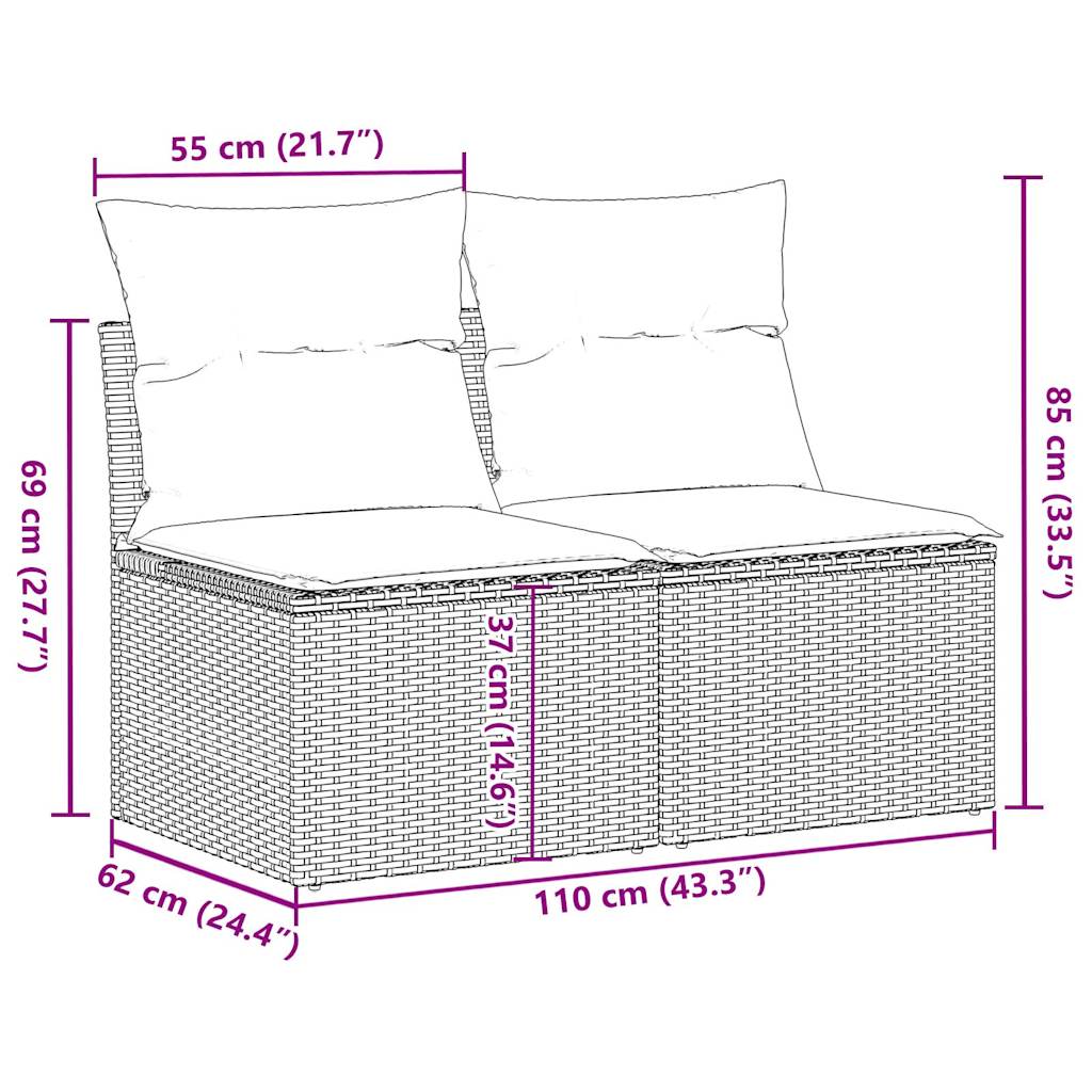 vidaXL 2-delige Loungeset met kussens poly rattan acacia zwart