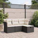 vidaXL 4-delige Loungeset met kussens poly rattan zwart