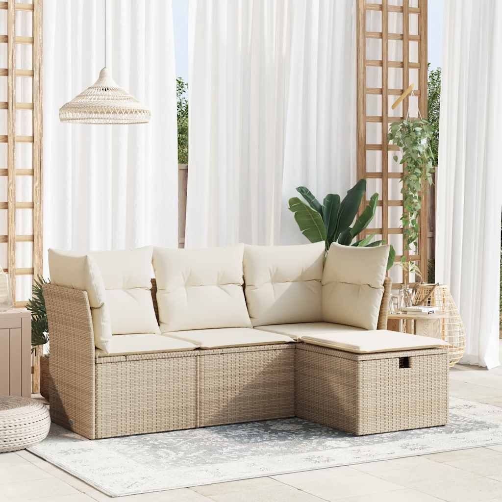 vidaXL 4-delige Loungeset met kussens poly rattan zwart