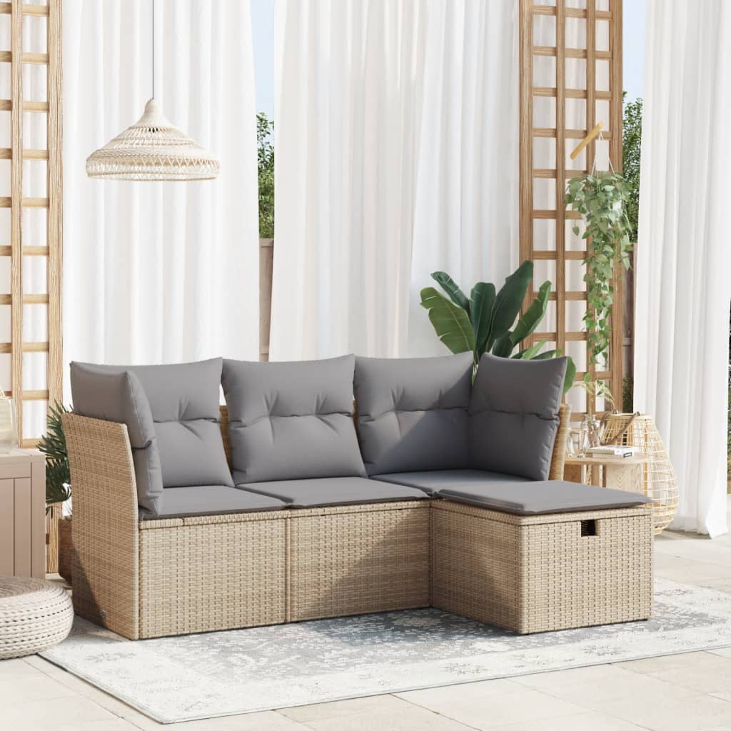 vidaXL 4-delige Loungeset met kussens poly rattan zwart