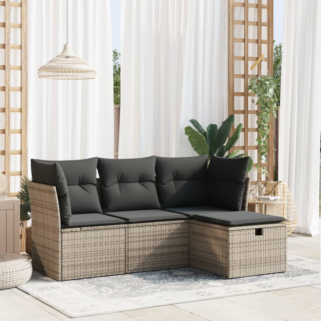 vidaXL 4-delige Loungeset met kussens poly rattan zwart
