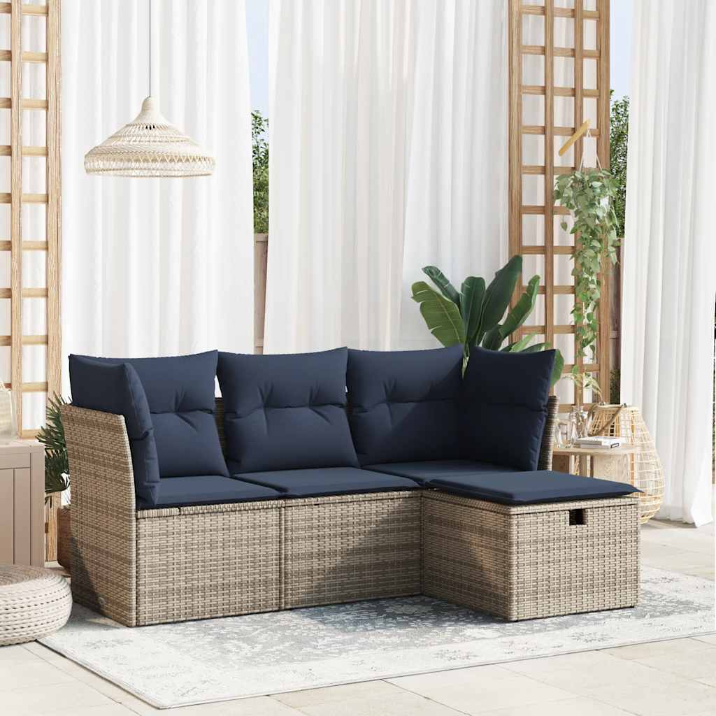 vidaXL 4-delige Loungeset met kussens poly rattan zwart