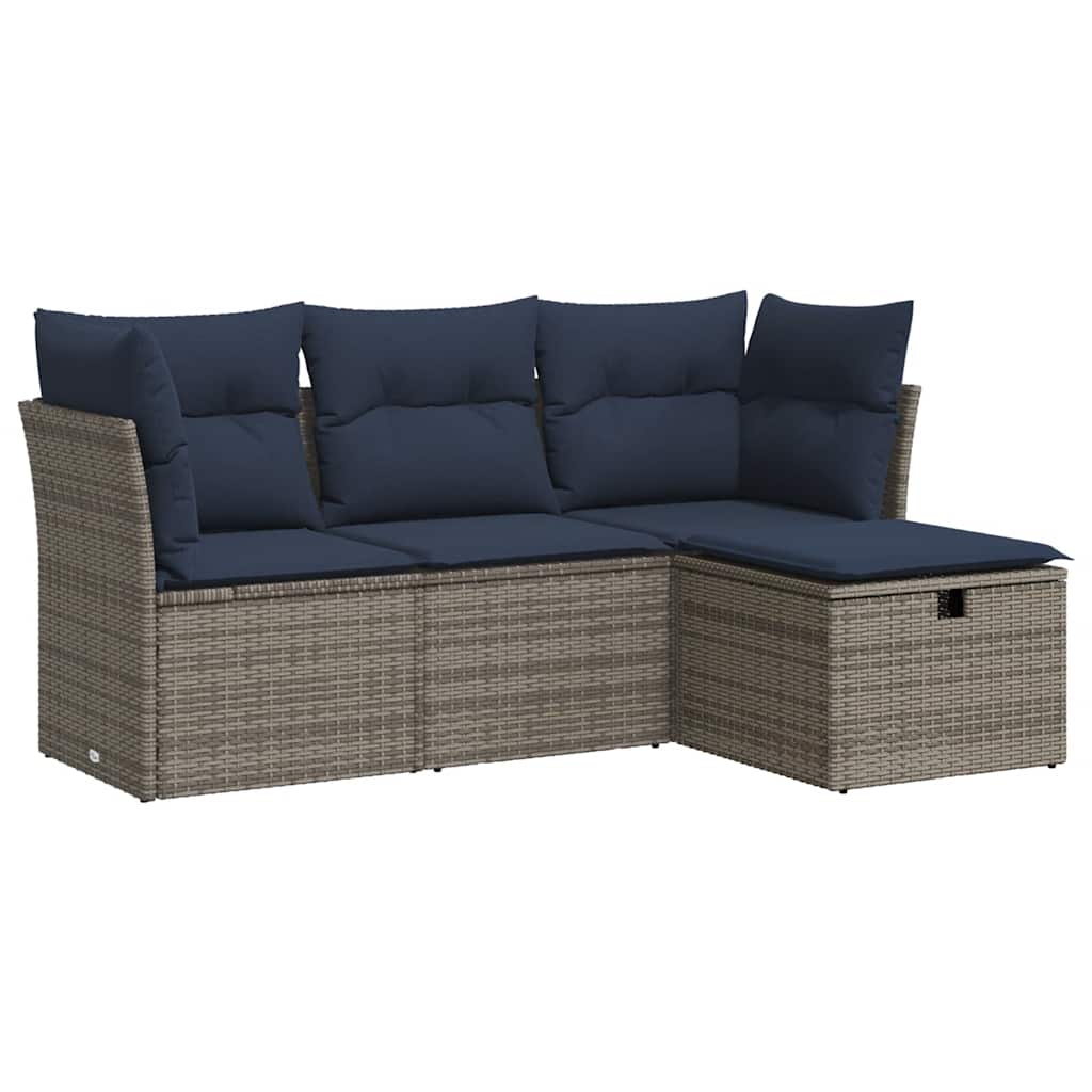 vidaXL 4-delige Loungeset met kussens poly rattan zwart