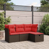 vidaXL 4-delige Loungeset met kussens poly rattan zwart