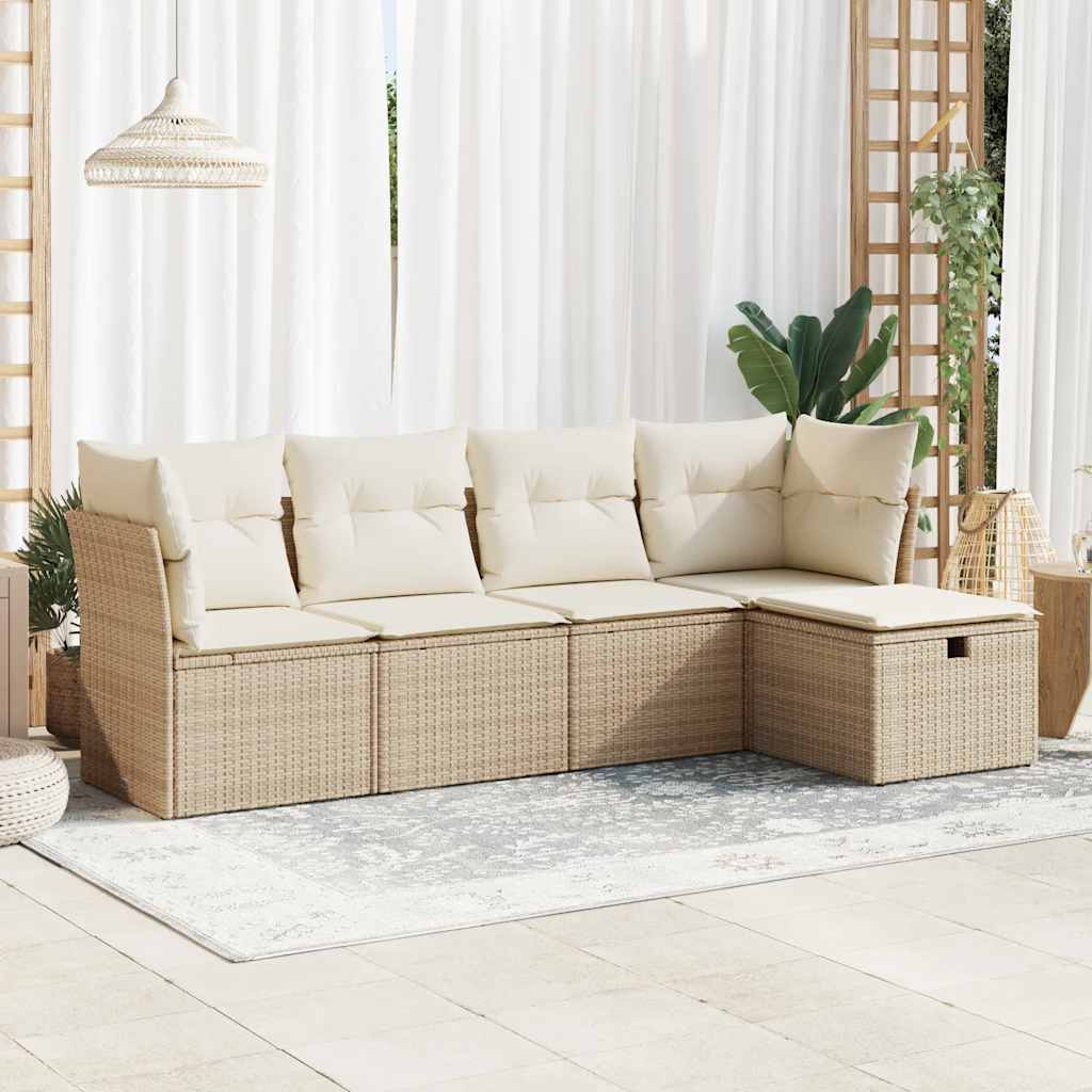 vidaXL 5-delige Loungeset met kussens poly rattan zwart