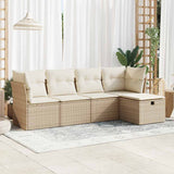 vidaXL 5-delige Loungeset met kussens poly rattan zwart