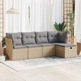 vidaXL 5-delige Loungeset met kussens poly rattan zwart