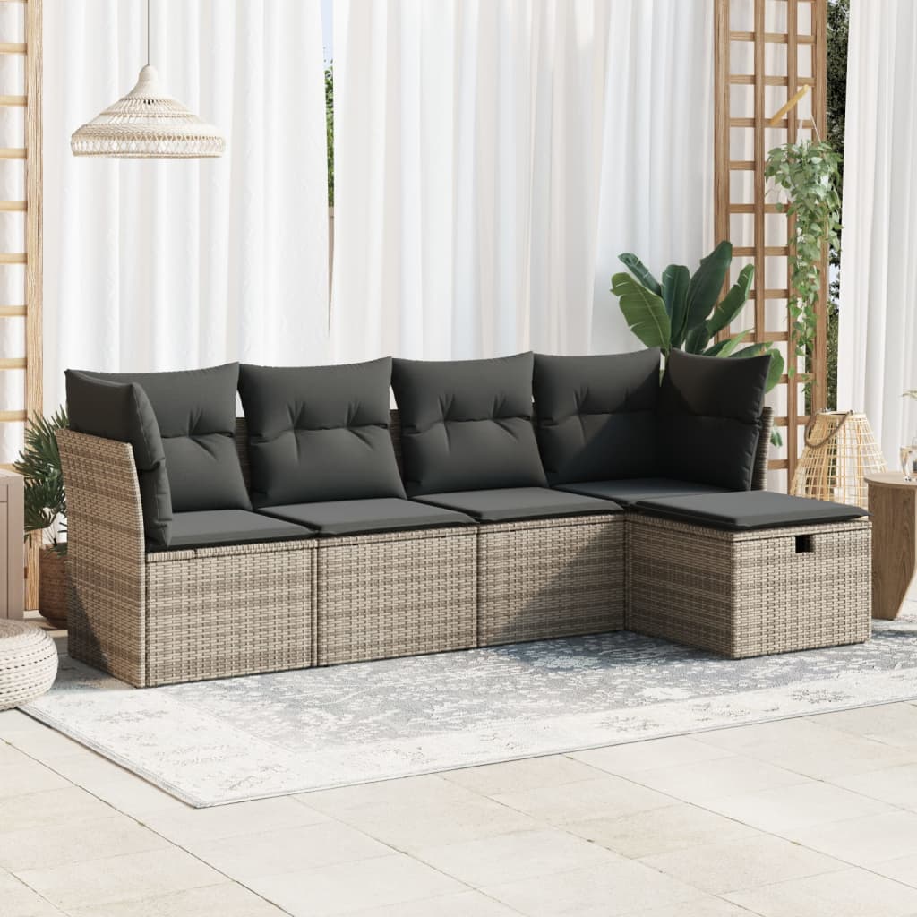 vidaXL 5-delige Loungeset met kussens poly rattan zwart