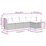 vidaXL 5-delige Loungeset met kussens poly rattan zwart
