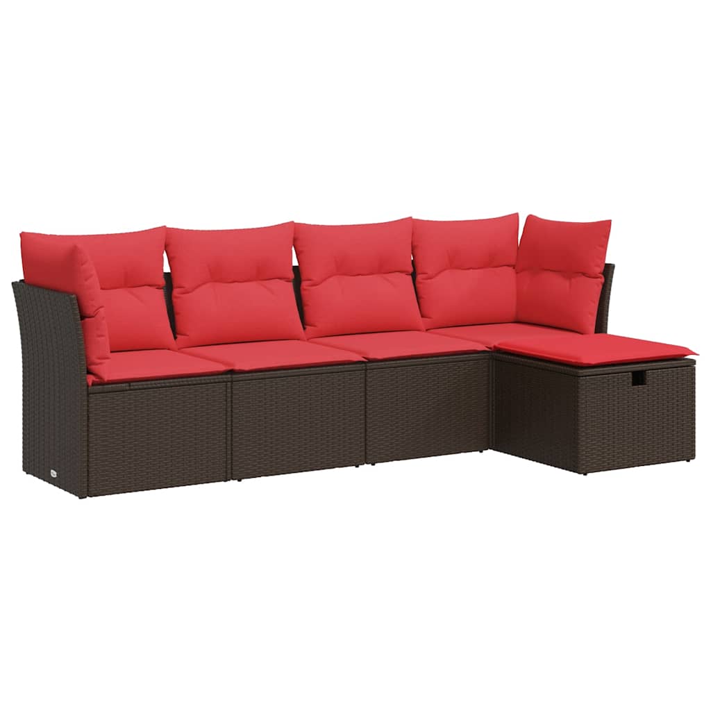 vidaXL 5-delige Loungeset met kussens poly rattan zwart
