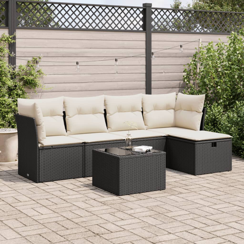 vidaXL 5-delige Loungeset met kussens poly rattan zwart