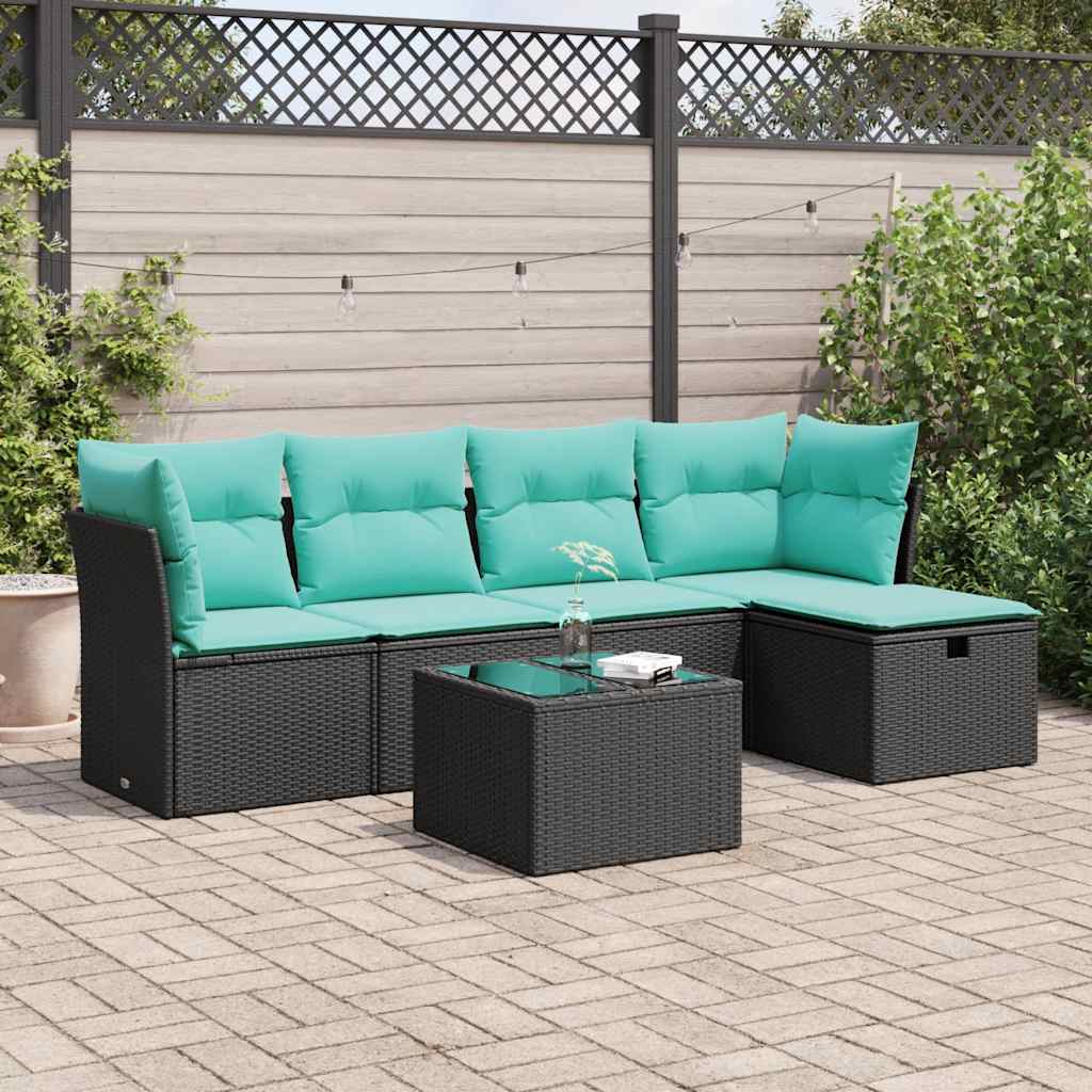 vidaXL 5-delige Loungeset met kussens poly rattan zwart