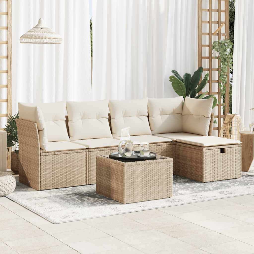 vidaXL 5-delige Loungeset met kussens poly rattan zwart