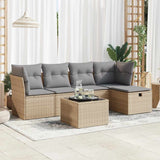 vidaXL 5-delige Loungeset met kussens poly rattan zwart