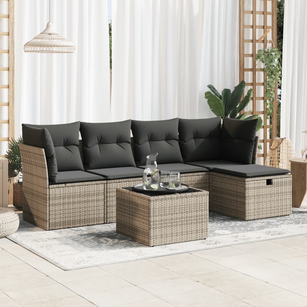 vidaXL 5-delige Loungeset met kussens poly rattan zwart