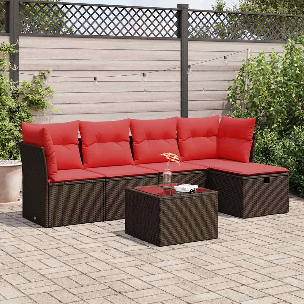 vidaXL 5-delige Loungeset met kussens poly rattan zwart