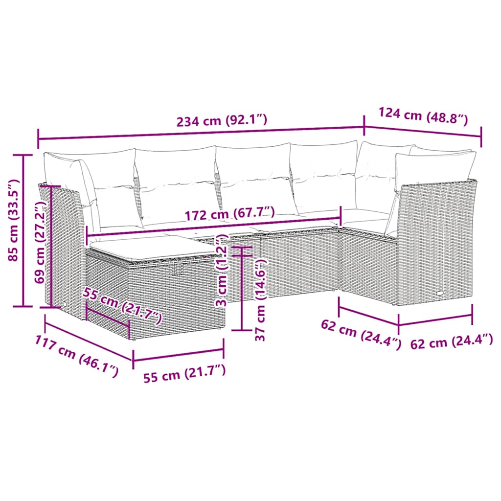 vidaXL 6-piece Lounge Set with Cushions Poly Rattan Black