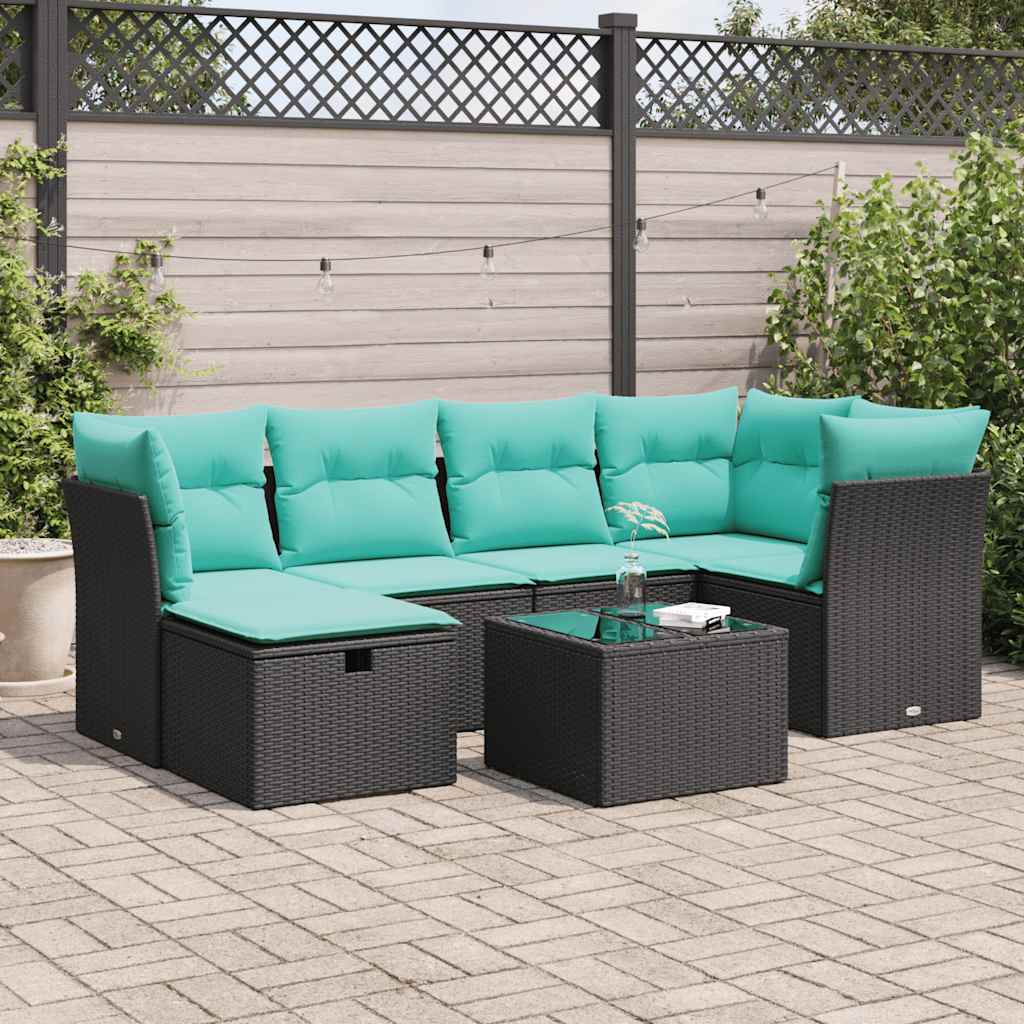 vidaXL 6-piece Lounge Set with Cushions Poly Rattan Black