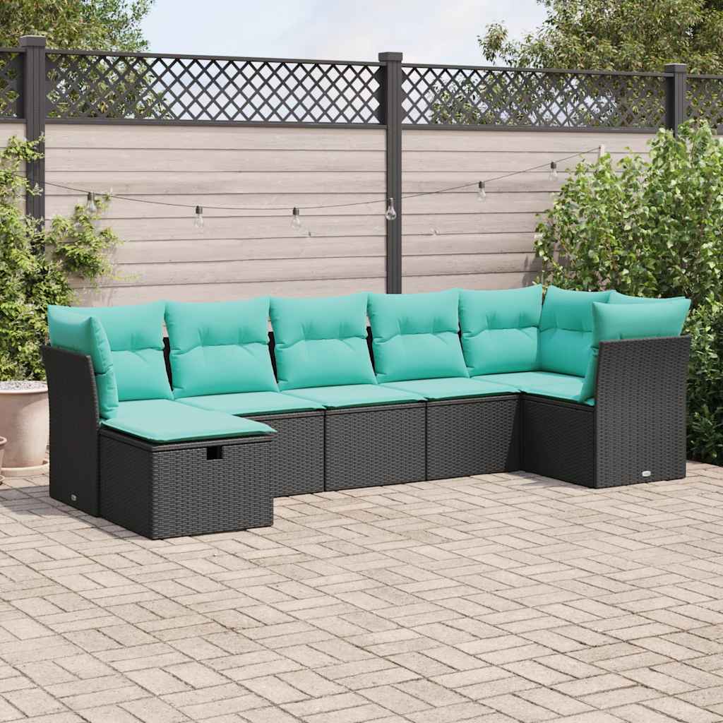 vidaXL 7-piece Lounge Set with cushions poly rattan black