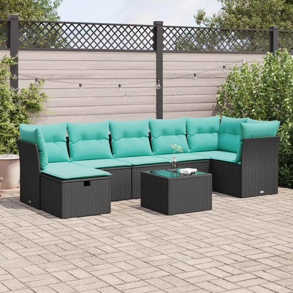 vidaXL 7-piece Lounge Set with cushions poly rattan black