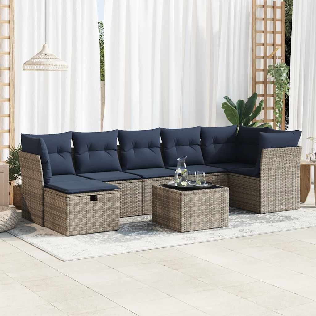 vidaXL 7-piece Lounge Set with cushions poly rattan black