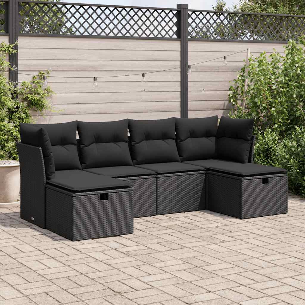 vidaXL 6-delige Loungeset met kussens poly rattan zwart