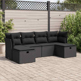 vidaXL 6-delige Loungeset met kussens poly rattan zwart
