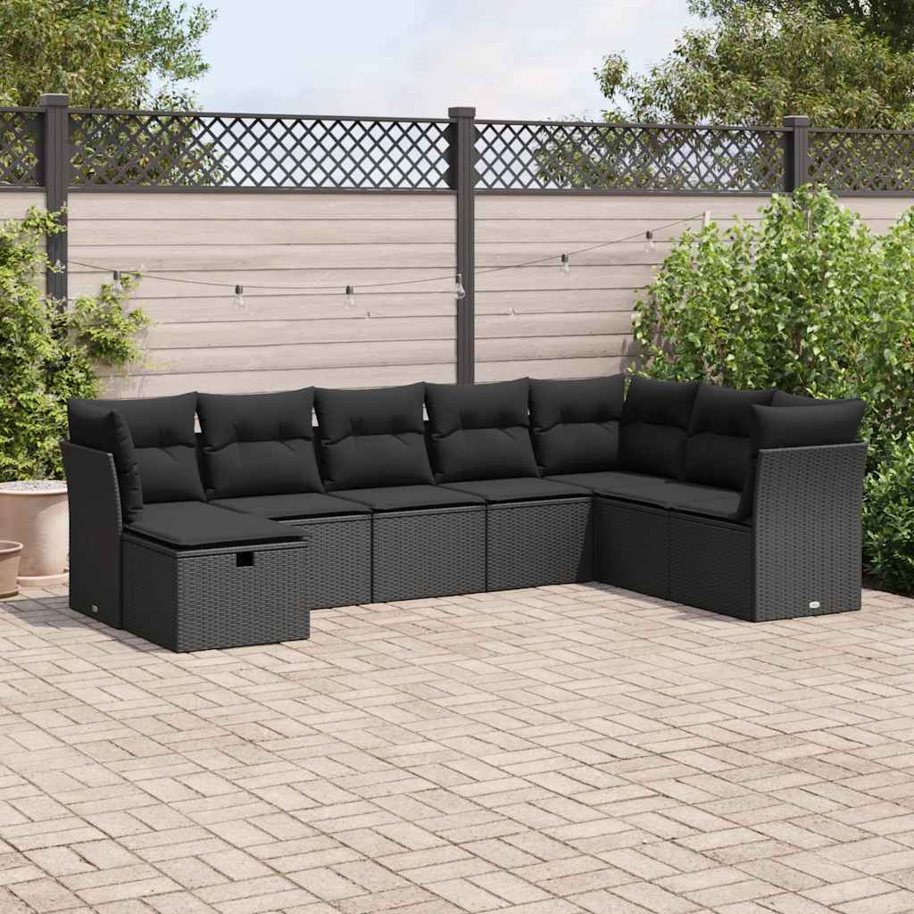vidaXL 8-delige Loungeset met kussens poly rattan zwart