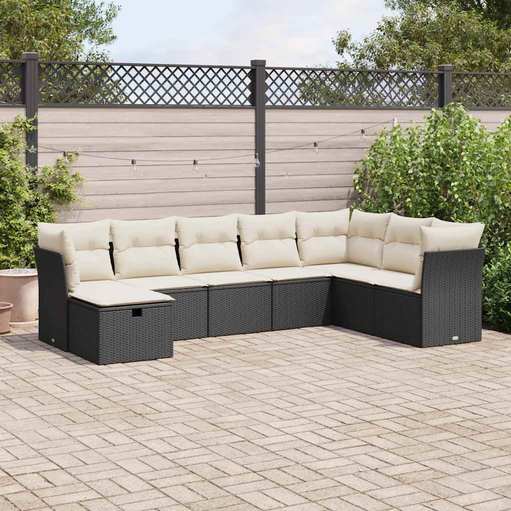 vidaXL 8-delige Loungeset met kussens poly rattan zwart