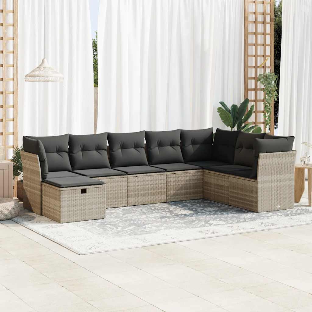 vidaXL 8-delige Loungeset met kussens poly rattan zwart