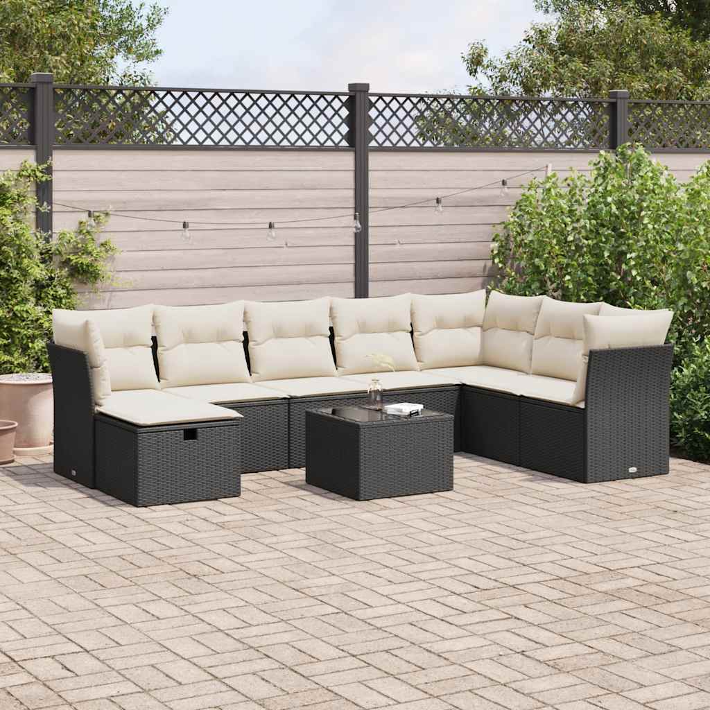 vidaXL 8-delige Loungeset met kussens poly rattan zwart