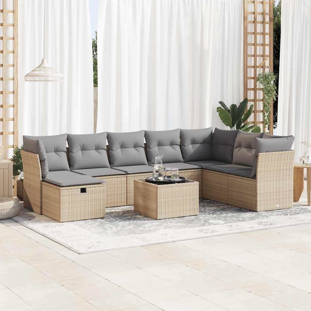 vidaXL 8-delige Loungeset met kussens poly rattan zwart