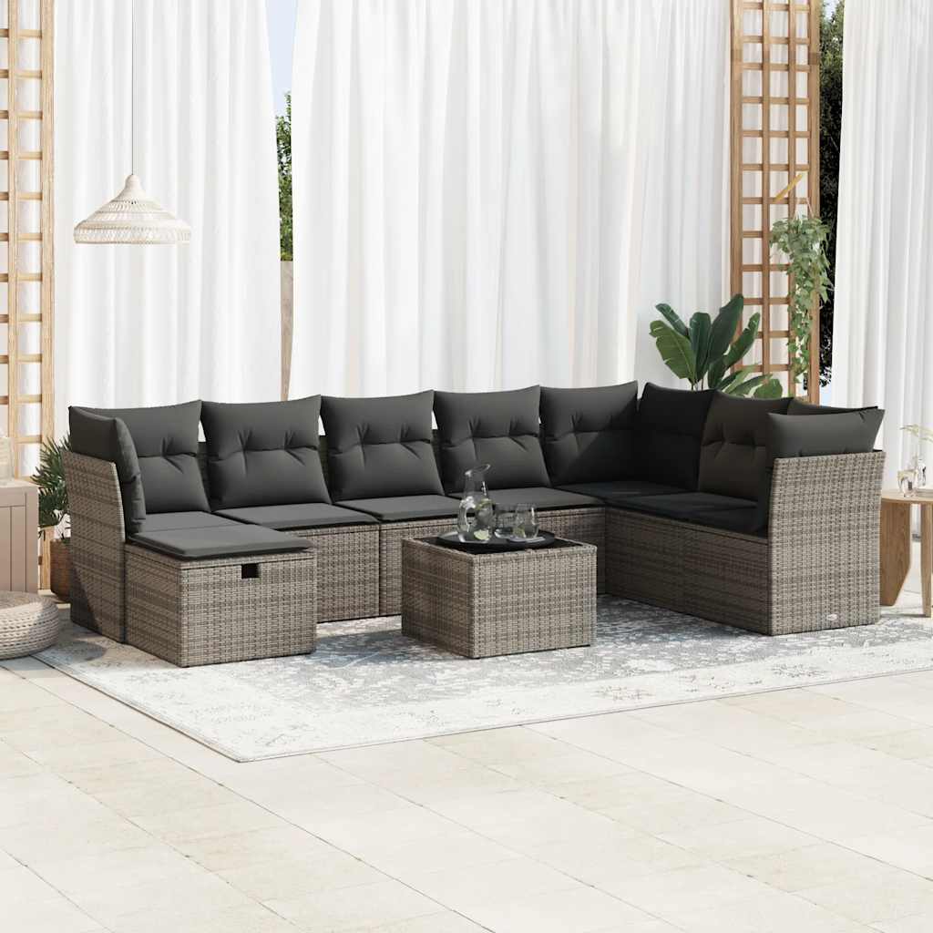 vidaXL 8-delige Loungeset met kussens poly rattan zwart