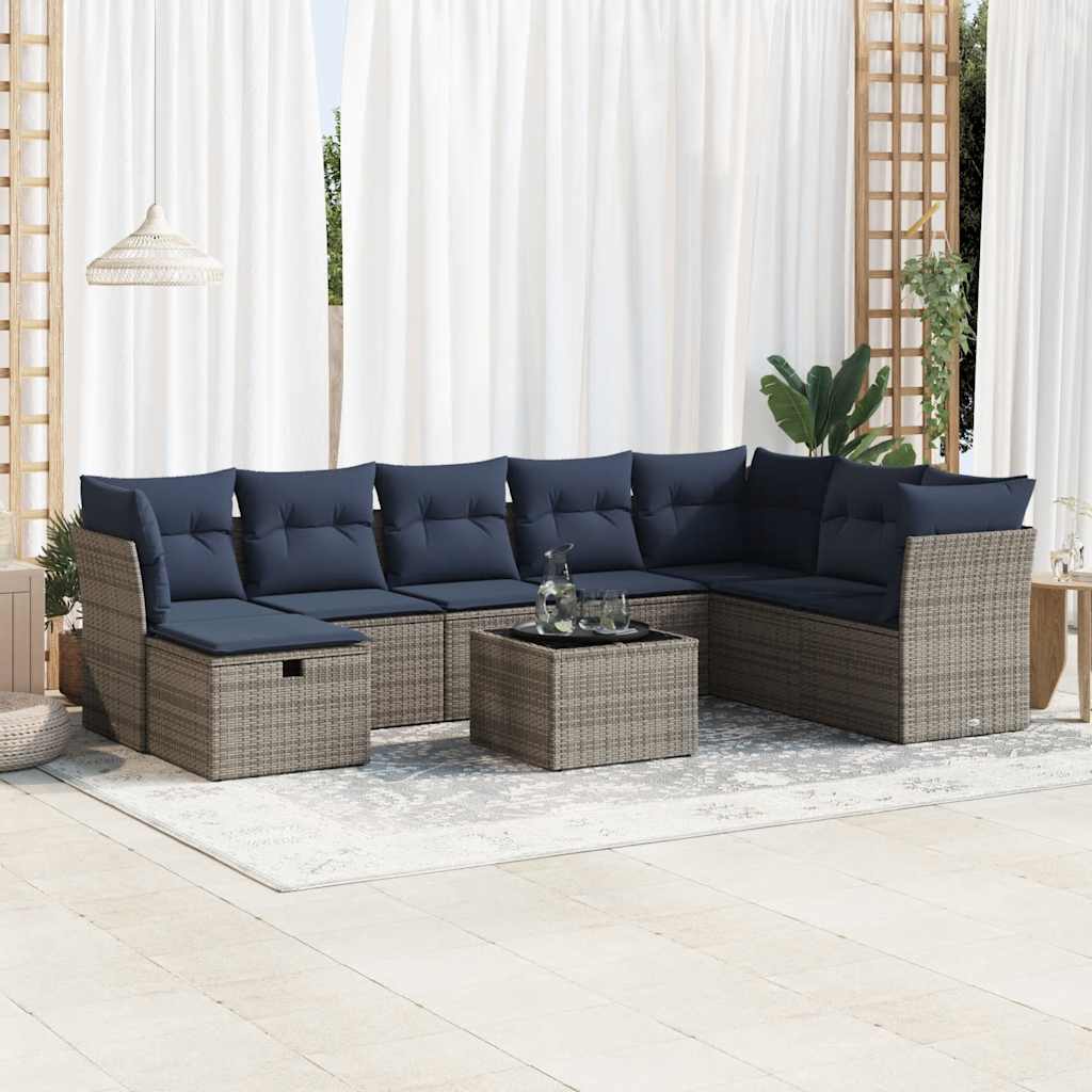 vidaXL 8-Piece Lounge Set with Cushions Poly Rattan Black