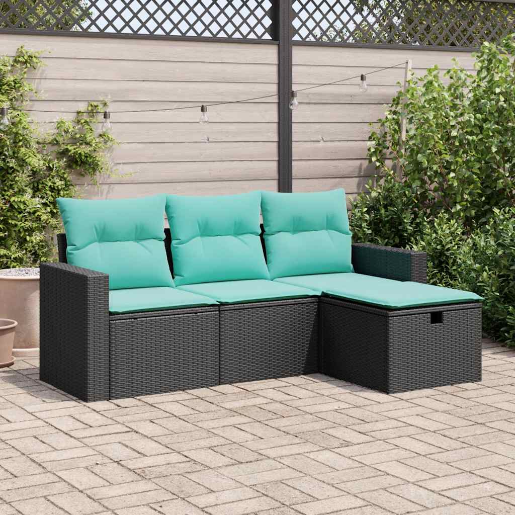 vidaXL 4-delige tuinbankset met kussens, bruin polyrotan