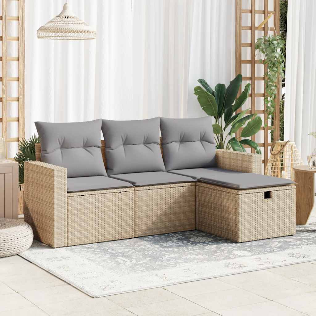 vidaXL 4-delige Loungeset met kussens poly rattan zwart