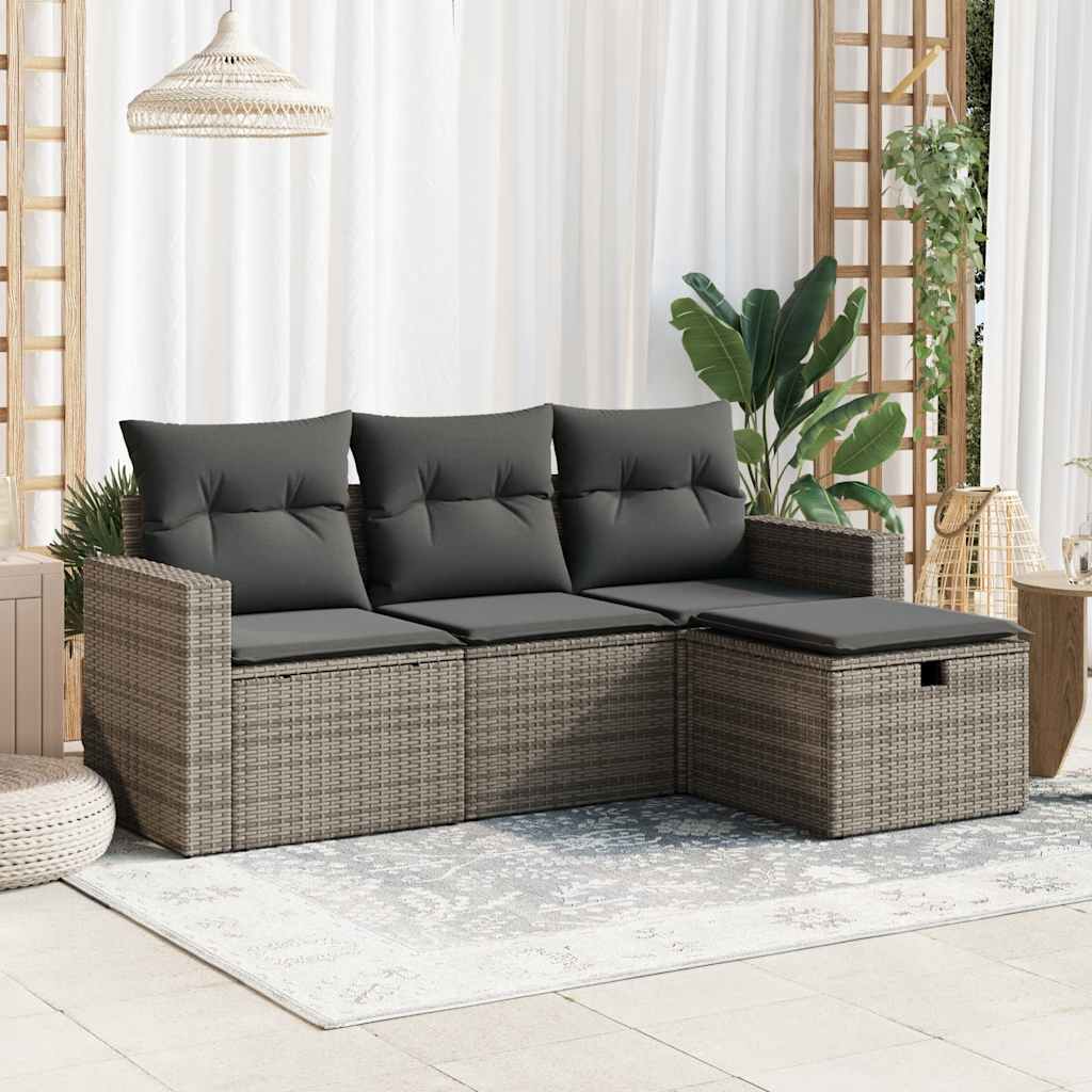 vidaXL 4-delige Loungeset met kussens poly rattan zwart
