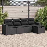 vidaXL 5-delige Loungeset met kussens poly rattan zwart