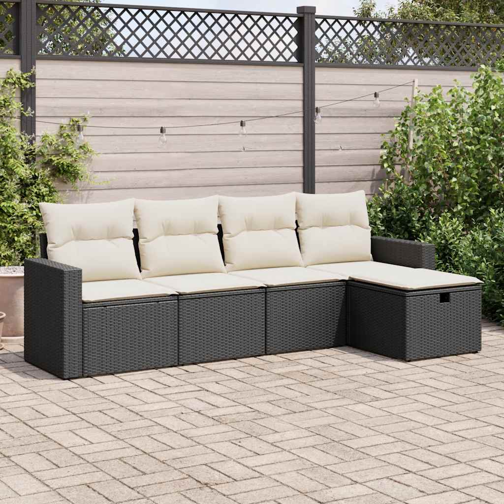 vidaXL 5-delige Loungeset met kussens poly rattan zwart