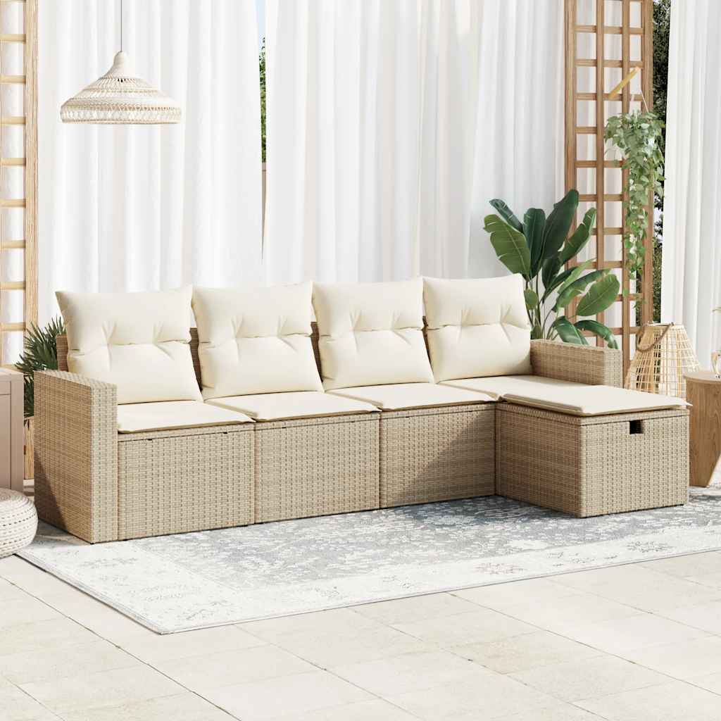 vidaXL 5-delige Loungeset met kussens poly rattan zwart