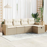 vidaXL 5-delige Loungeset met kussens poly rattan zwart