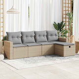 vidaXL 5-delige Loungeset met kussens poly rattan zwart